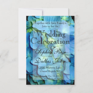 Elegant blue floral teal floral Hydrangea wedding Invitation