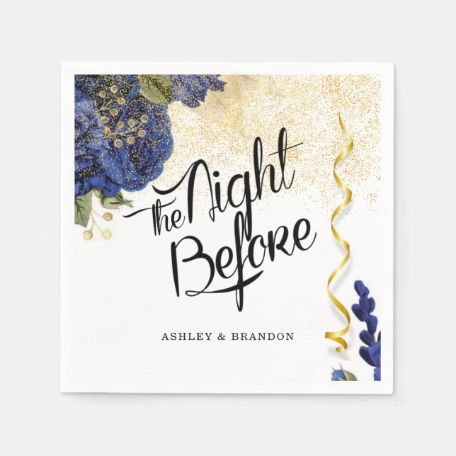 Elegant Blue Floral The Night Before Rehearsal Nap Napkin (Front)