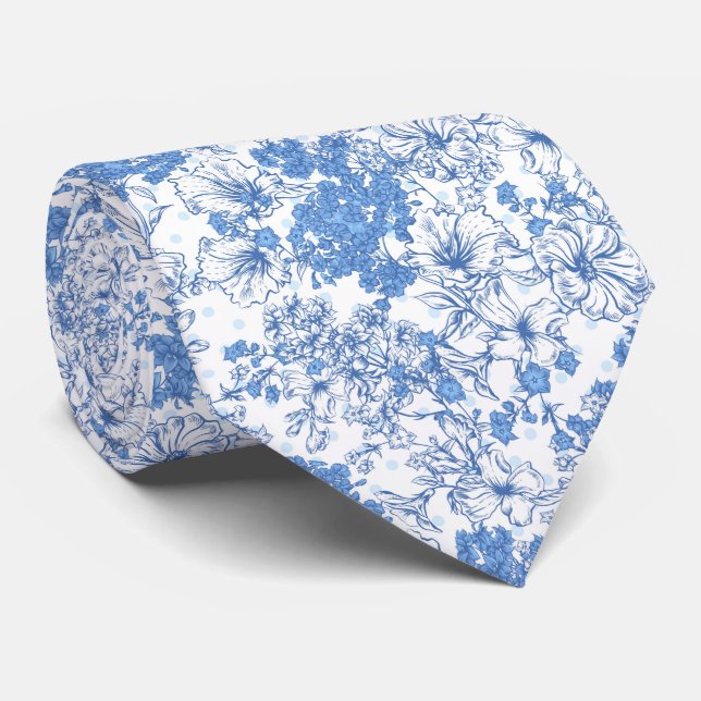 Elegant Blue Floral Tie (Rolled)