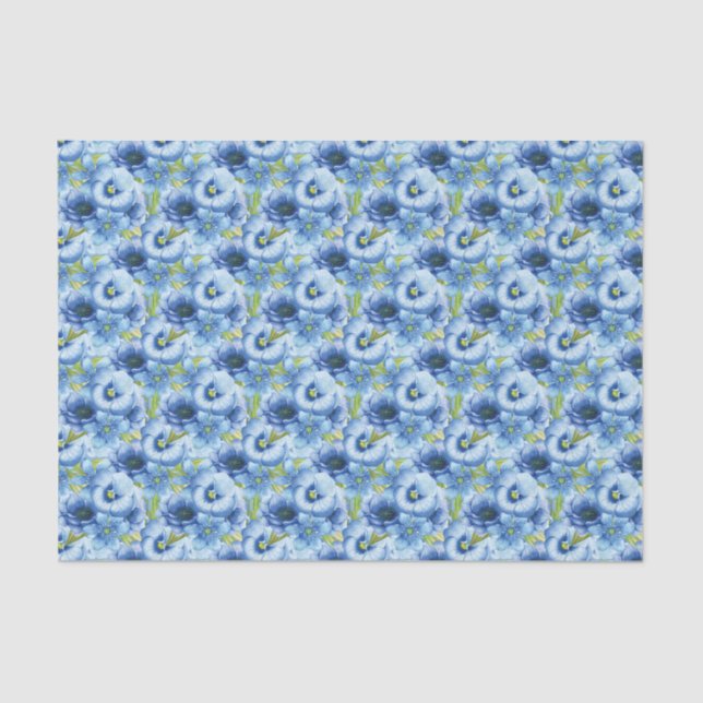 elegant blue floral tiled pattern garden party tissue paper (Front)