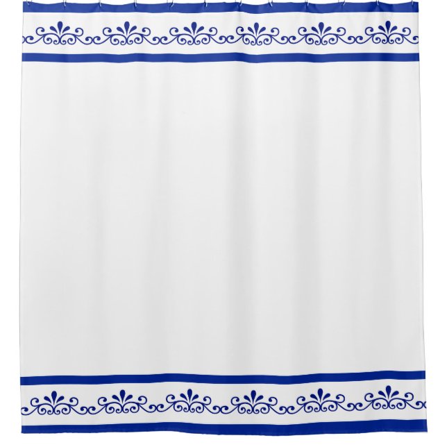 Elegant Blue Floral Vector on White Shower Curtain (Front)