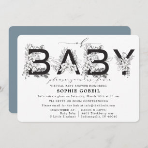 Elegant Blue Floral VIRTUTAL Baby Shower Invitation
