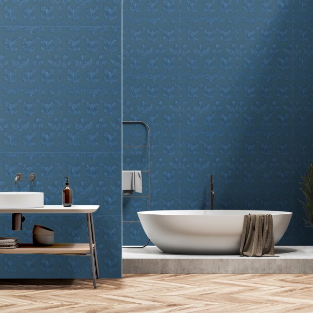 Elegant blue floral wallpaper  modern design  (Bathroom)