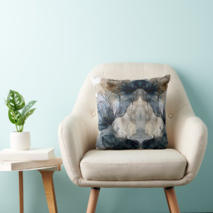 Elegant Blue Floral Watercolor Abstract Throw Cushion