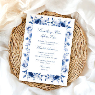 Elegant Blue Floral Watercolor Bridal Shower  Invitation
