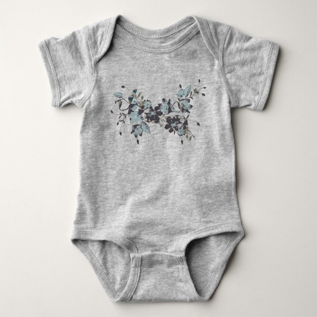 Elegant Blue Floral Watercolor Clematis Vine Baby Bodysuit (Front)