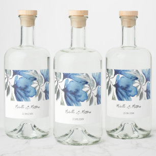 Elegant Blue Floral Watercolor Personalised Liquor Bottle Label