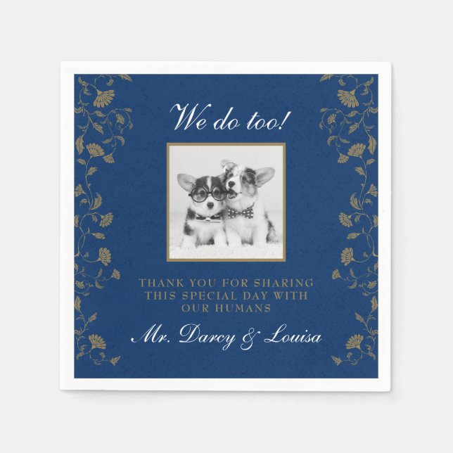 Elegant Blue Floral We Do Too Dog Pet Kids Wedding Napkin (Front)