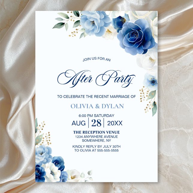 Elegant Blue Floral Wedding After Party Invitation (Creator Uploaded)