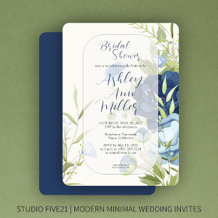 Elegant Blue Floral Wedding Bridal Shower Invitation