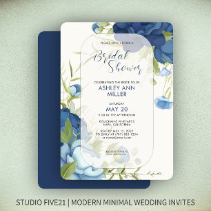 Elegant Blue Floral Wedding Bridal Shower Invitation
