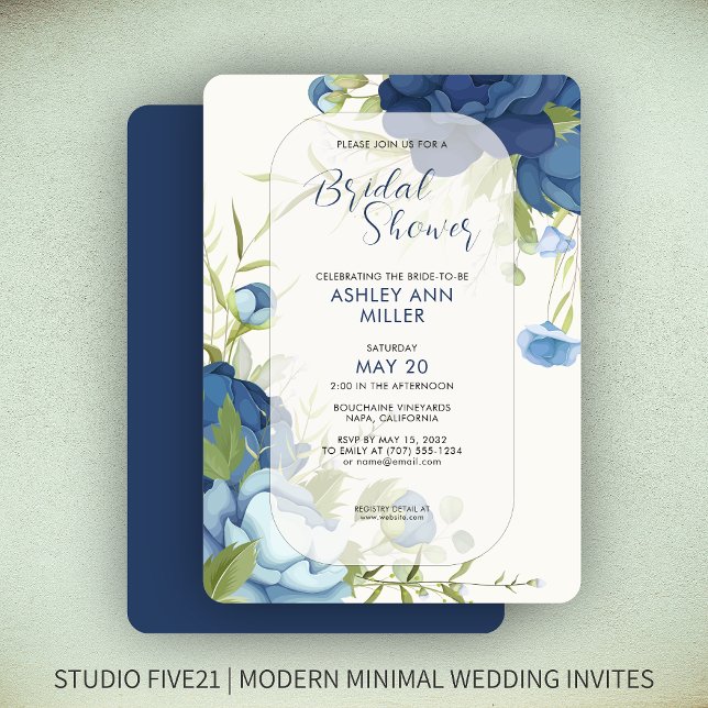 Elegant Blue Floral Wedding Bridal Shower Invitation (Creator Uploaded)
