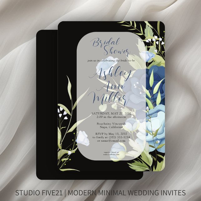 Elegant Blue Floral Wedding Bridal Shower Invitation (Creator Uploaded)
