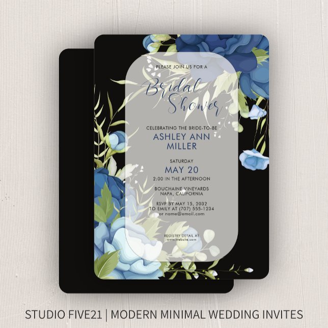 Elegant Blue Floral Wedding Bridal Shower Invitation (Creator Uploaded)