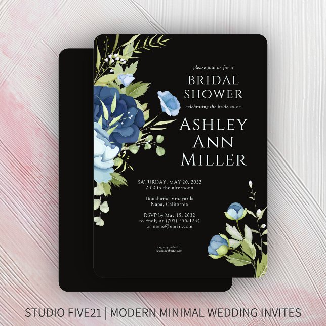 Elegant Blue Floral Wedding Bridal Shower Invitation (Creator Uploaded)