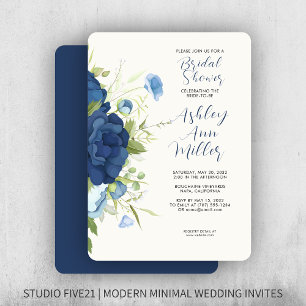 Elegant Blue Floral Wedding Bridal Shower Invitation