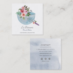 Elegant Blue Floral Wedding Cake Makers Bakery Square Business Card