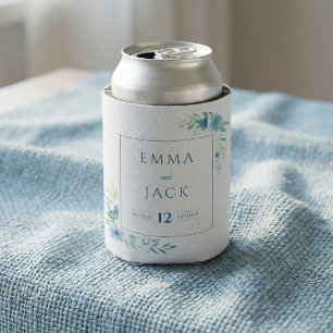 Elegant blue floral wedding can cooler