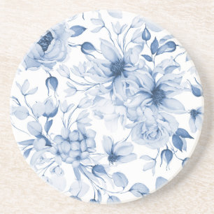 Elegant Blue Floral Wedding  Coaster