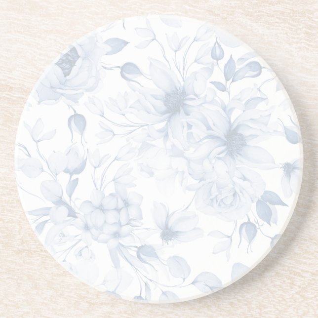 Elegant Blue Floral Wedding  Coaster (Front)