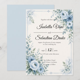 Elegant Blue Floral Wedding Design Invitation