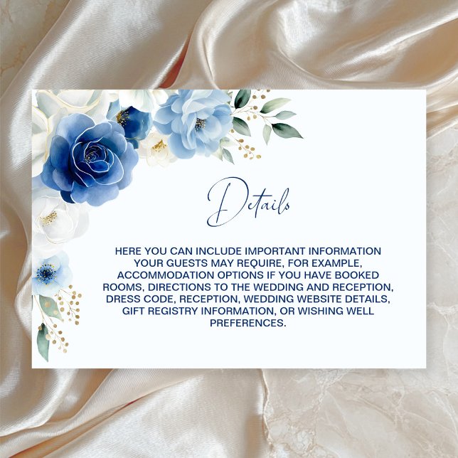 Elegant Blue Floral Wedding Details Enclosure Card (Creator Uploaded)