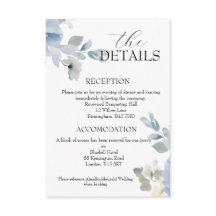 Elegant Blue Floral Wedding Details Enclosure Card