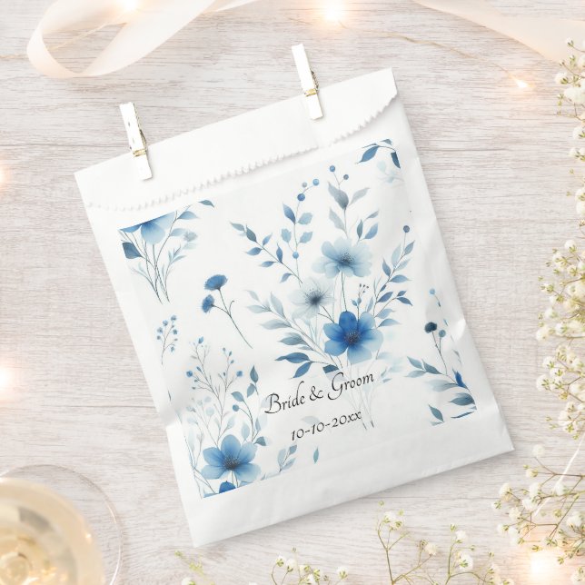 Elegant Blue Floral Wedding Favour Bag (Clipped)