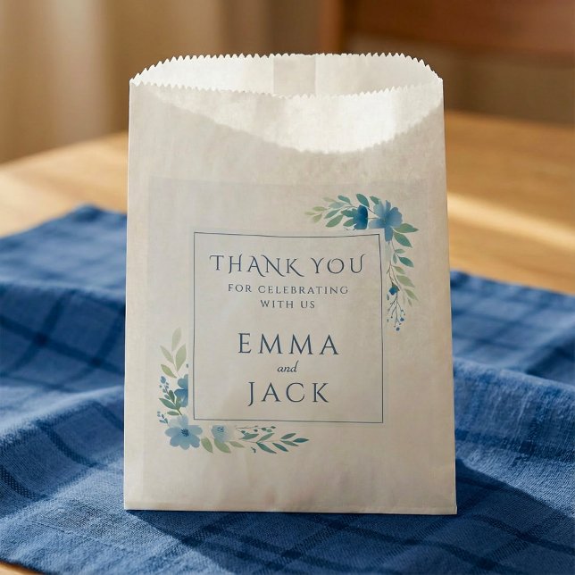 Elegant blue floral wedding gift  favour bag (Elegant blue floral wedding gift favor bag.)