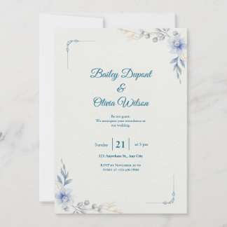 Elegant Blue Floral Wedding Invitation