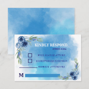 Elegant Blue Floral Wedding Invitation