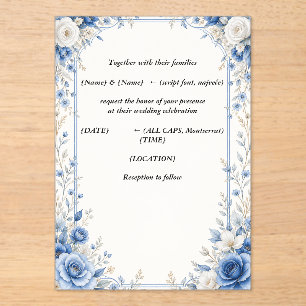Elegant Blue Floral Wedding Invitation