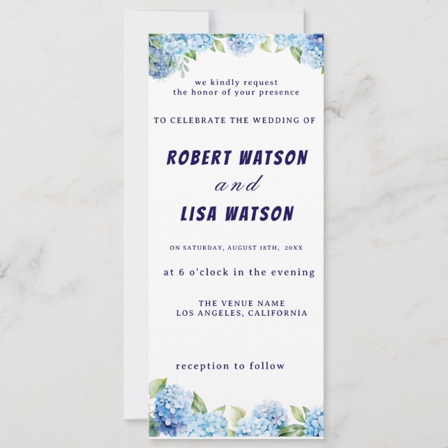 Elegant Blue Floral Wedding  Invitation (Front)