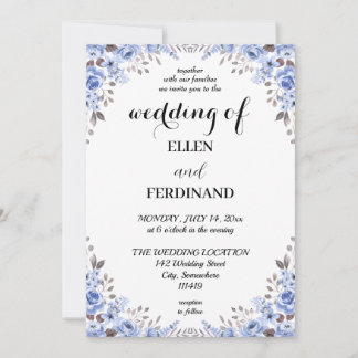 Elegant Blue Floral Wedding Invitation