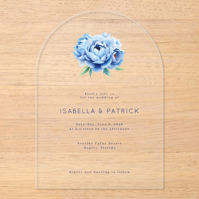 Elegant Blue Floral Wedding Invitation (Front)