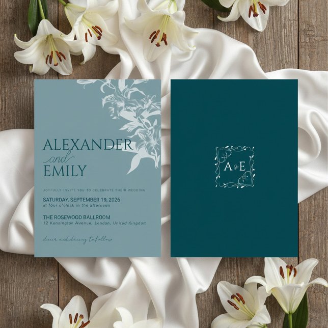 Elegant Blue Floral Wedding Invitation (Creator Uploaded)