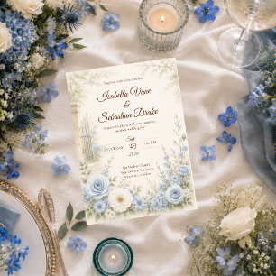 Elegant Blue Floral Wedding Invitation
