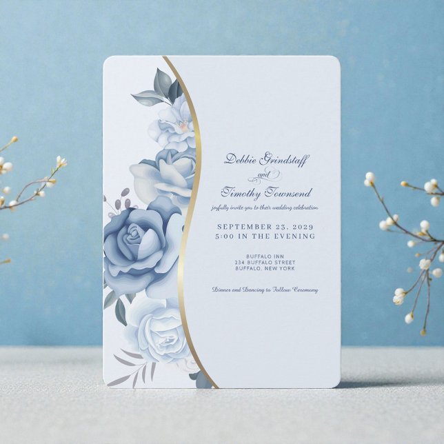 Elegant Blue Floral Wedding Invitation  (Creator Uploaded)