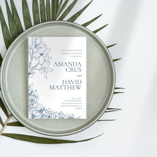 Elegant Blue Floral Wedding Invitation (Creator Uploaded)