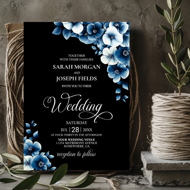 Elegant Blue Floral Wedding Invitation (Creator Uploaded)