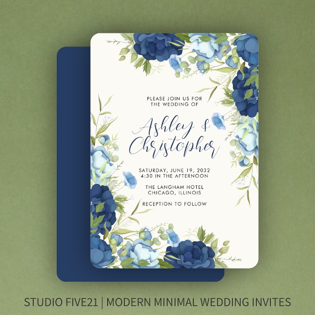 Elegant Blue Floral Wedding Invitation (Creator Uploaded)