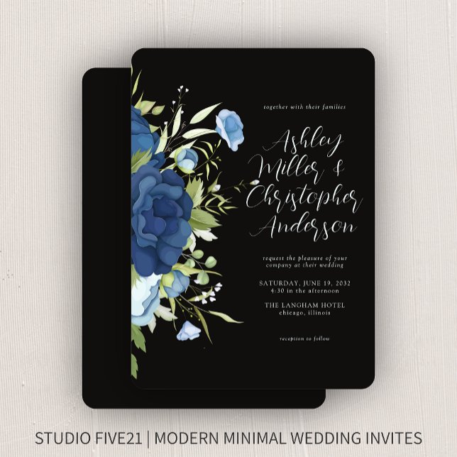Elegant Blue Floral Wedding Invitation (Creator Uploaded)