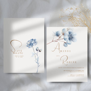 Elegant Blue Floral Wedding Invitation