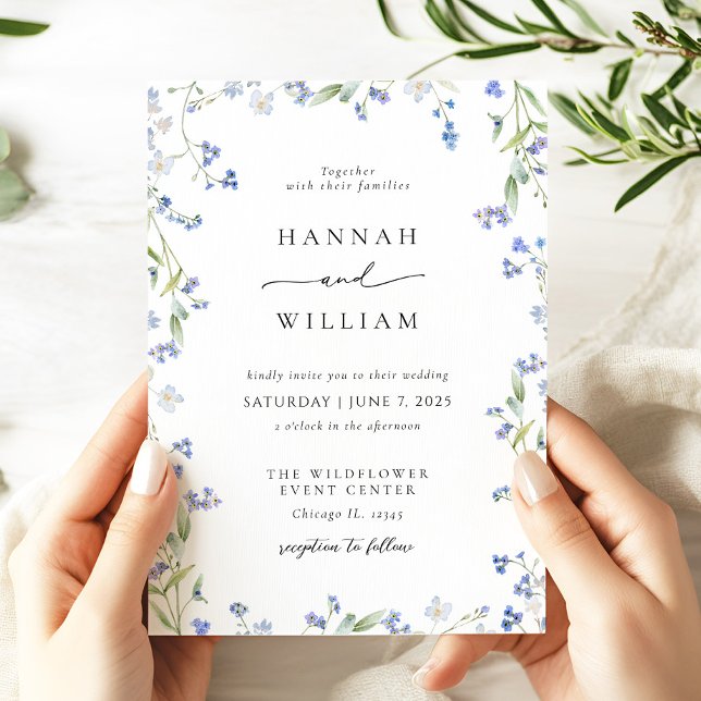 Elegant Blue Floral Wedding Invitation (Creator Uploaded)
