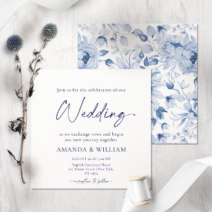 Elegant Blue Floral Wedding Invitation