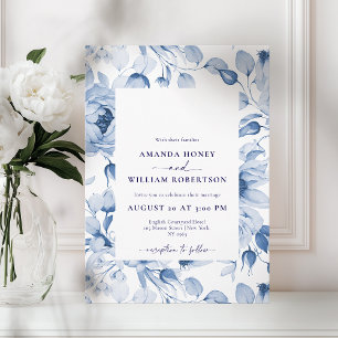 Elegant Blue Floral Wedding Invitation