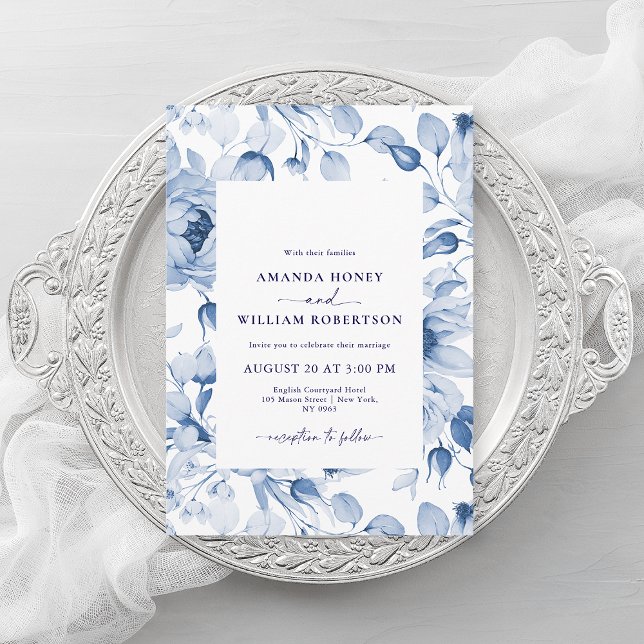 Elegant Blue Floral Wedding Invitation (Creator Uploaded)