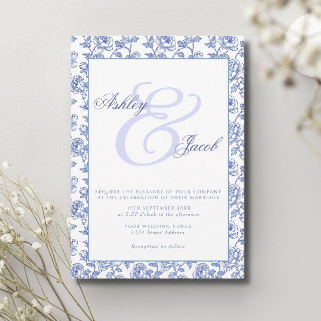 Elegant Blue Floral Wedding Invitation (Creator Uploaded)