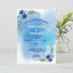 Elegant Blue Floral Wedding Invitation