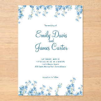 Elegant Blue Floral Wedding Invitation